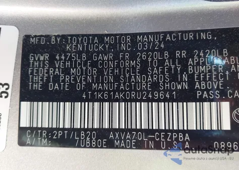 2024 Toyota Camry Xse from USA, damaged, VIN 4T1K61AK0RU249641